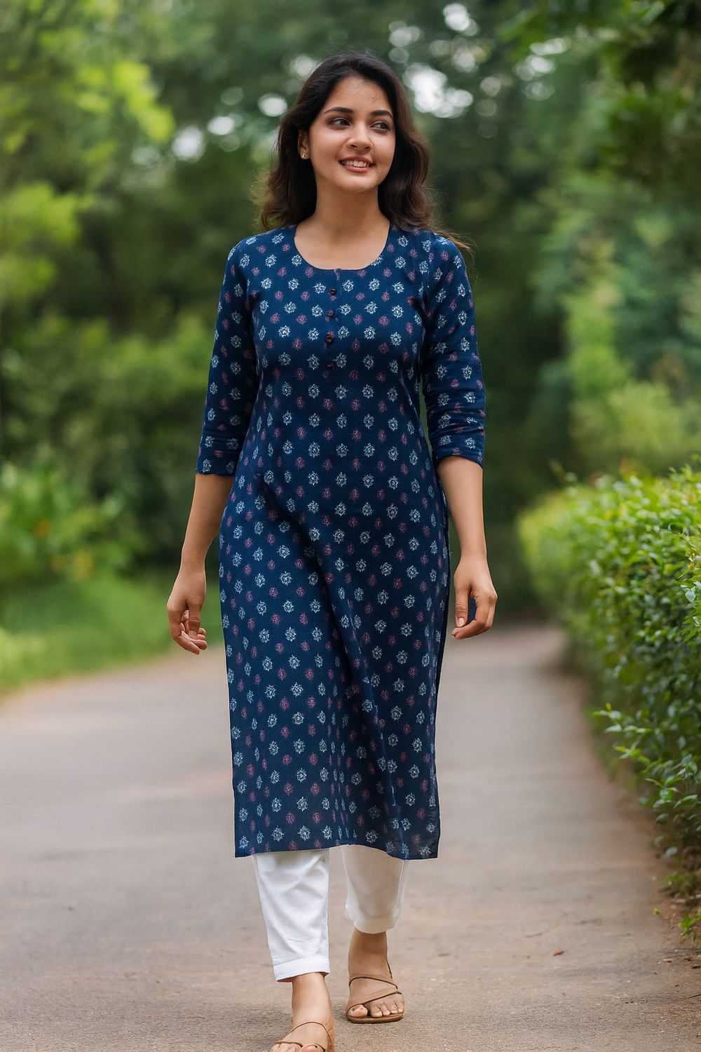 Blue printed straight kurta