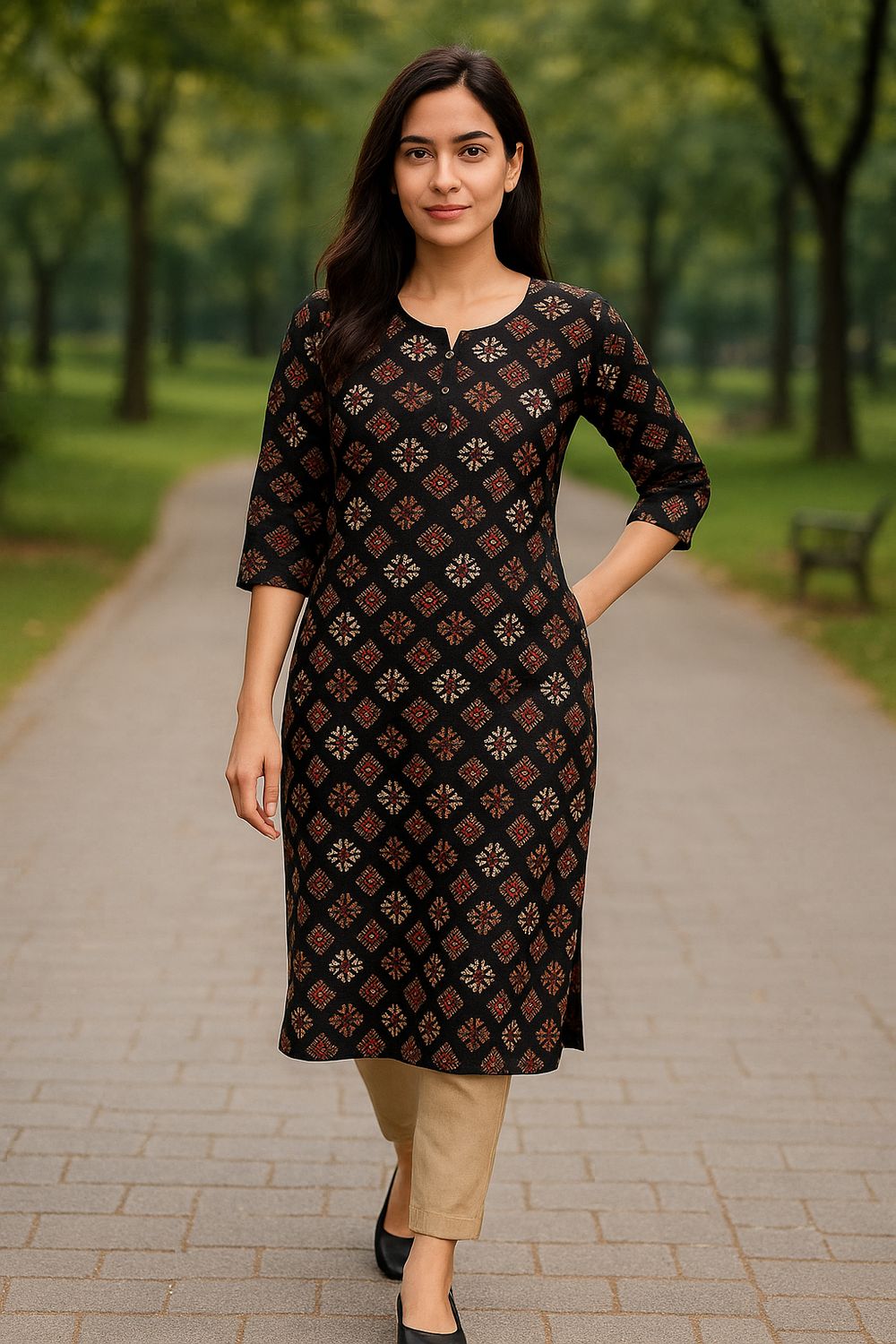 Black and  Red Kurta Top