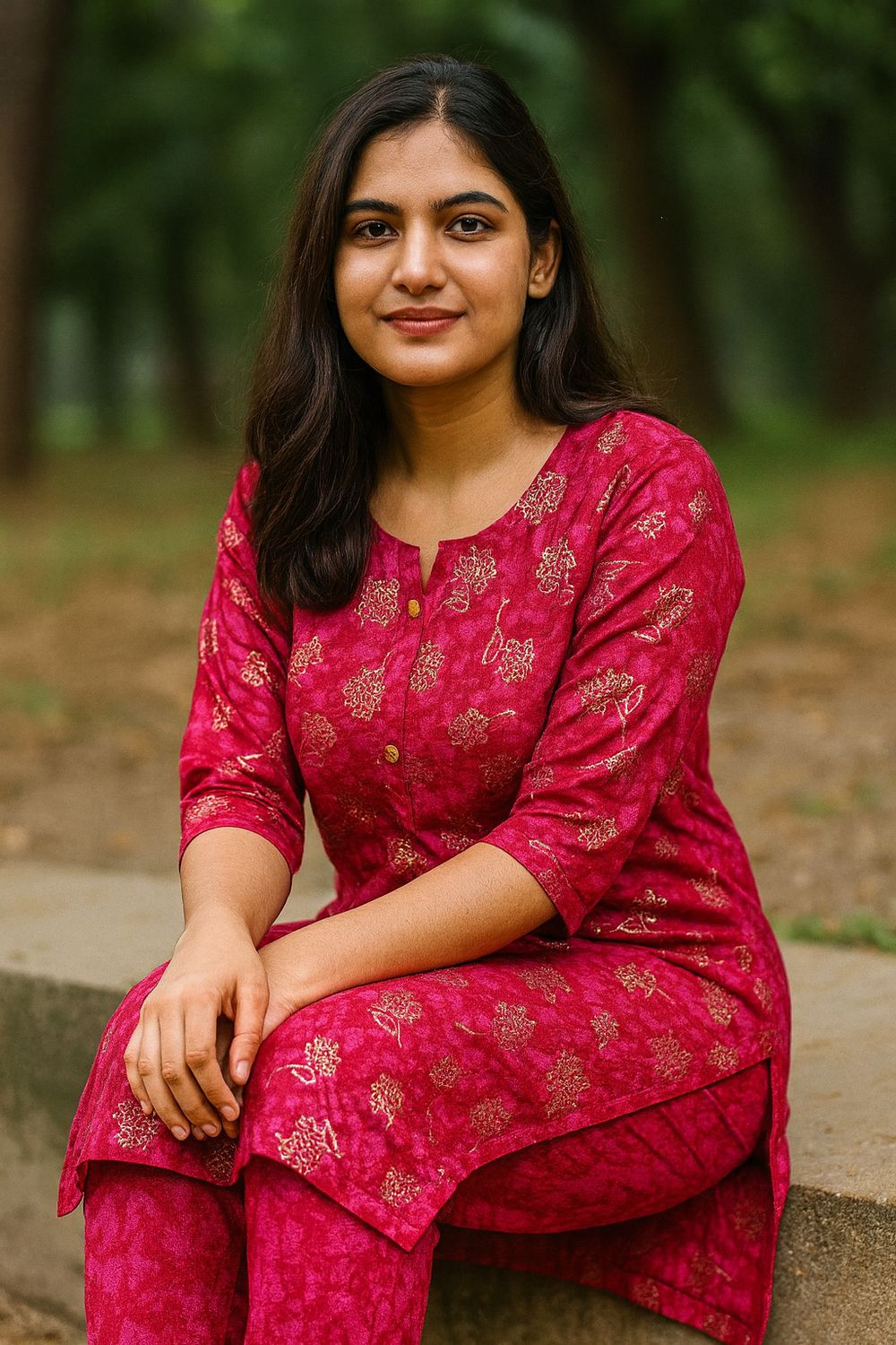 Pink Printed Gold Foil Kurta