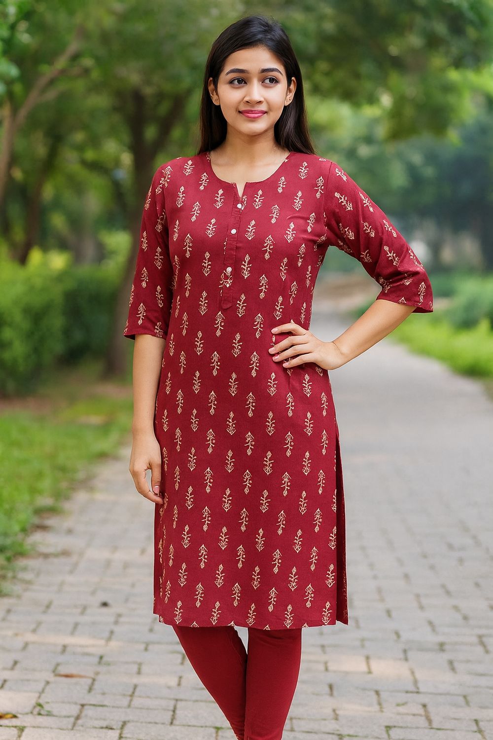Bright Pink Printed Kurta Top