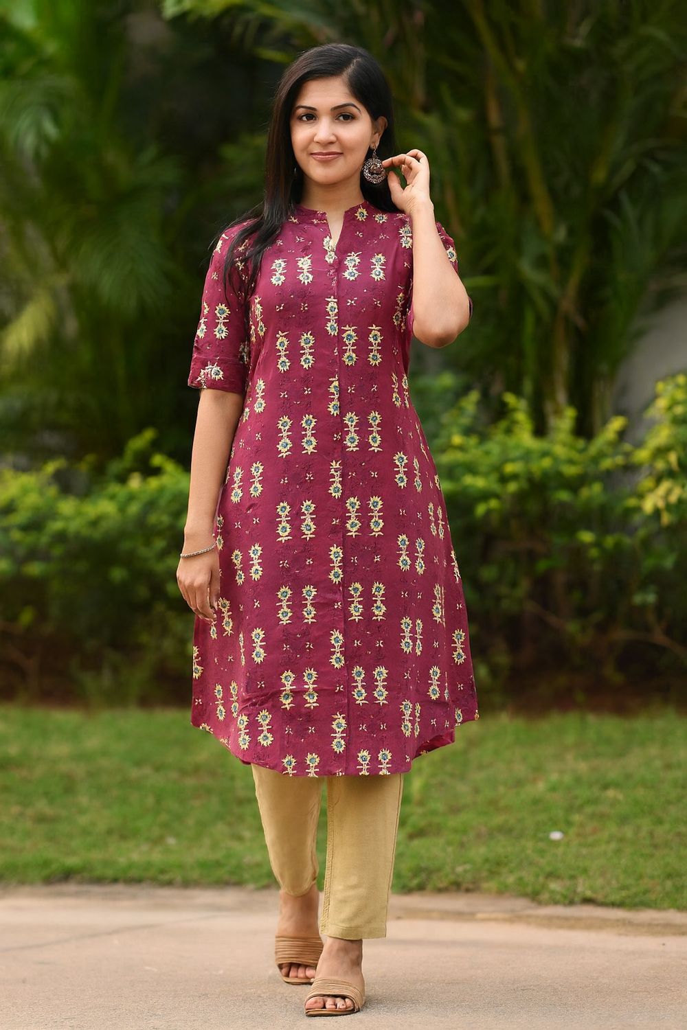 Pink Collared Kurta Top