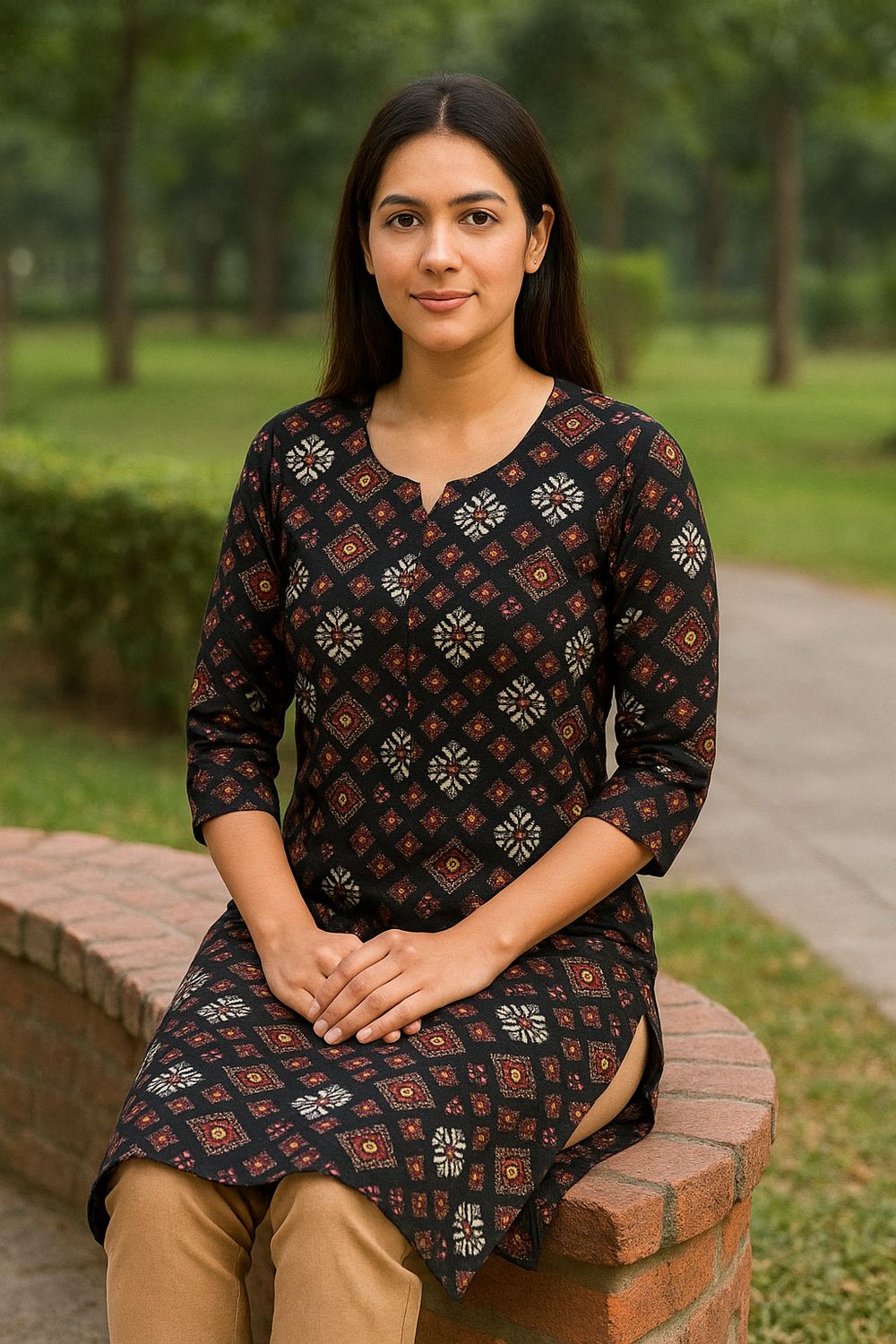 Black and  Red Kurta Top