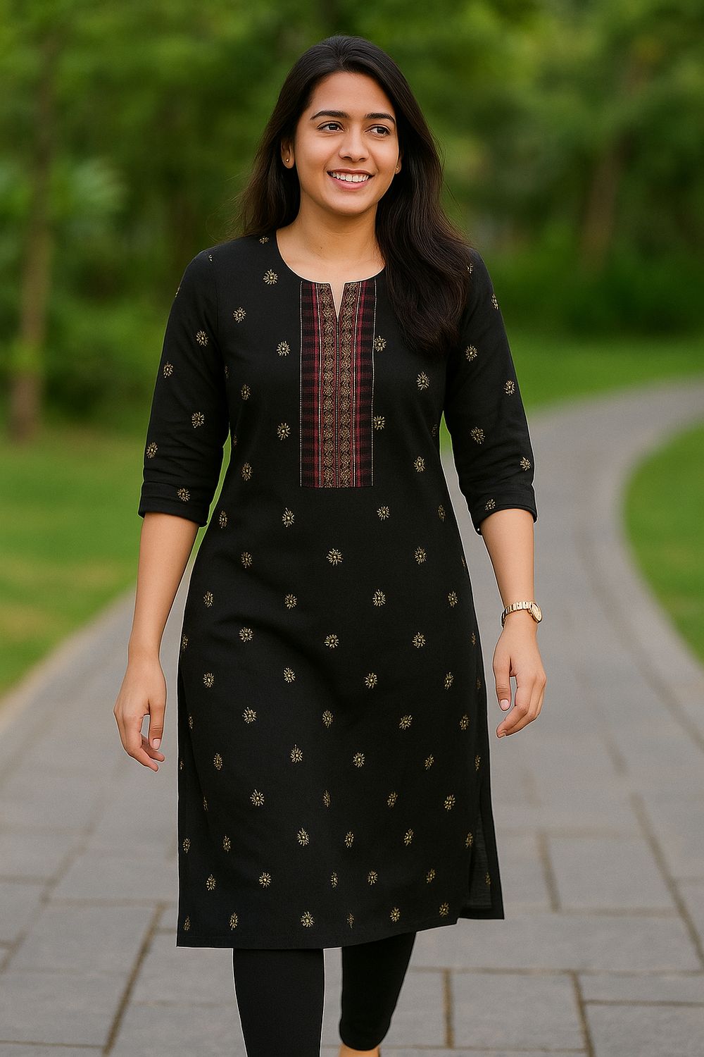 Black Dotted Kurta Top
