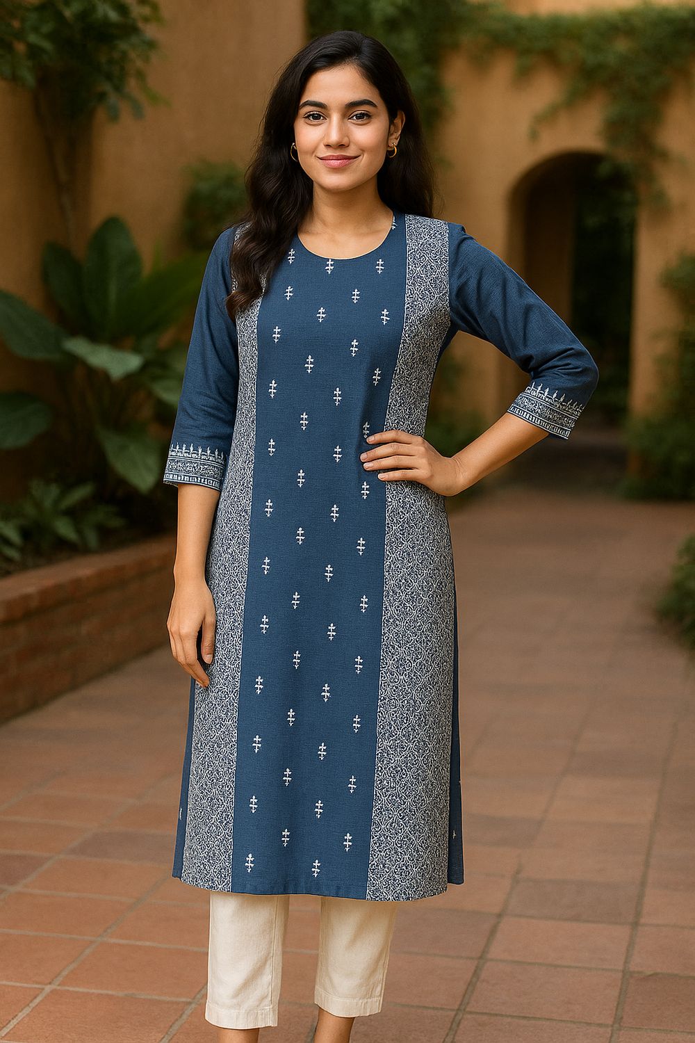 Blue Printed Kurta Top
