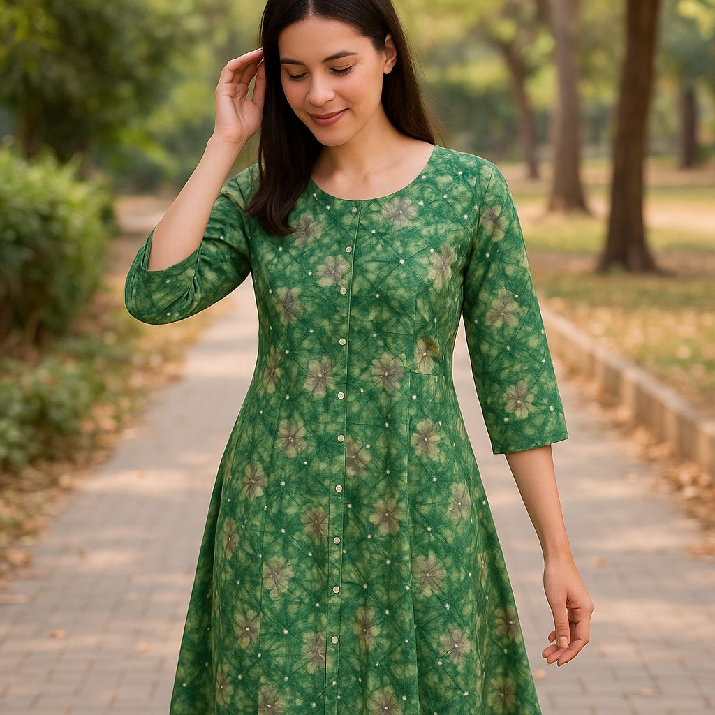 Green A-line Flared Kurta Top