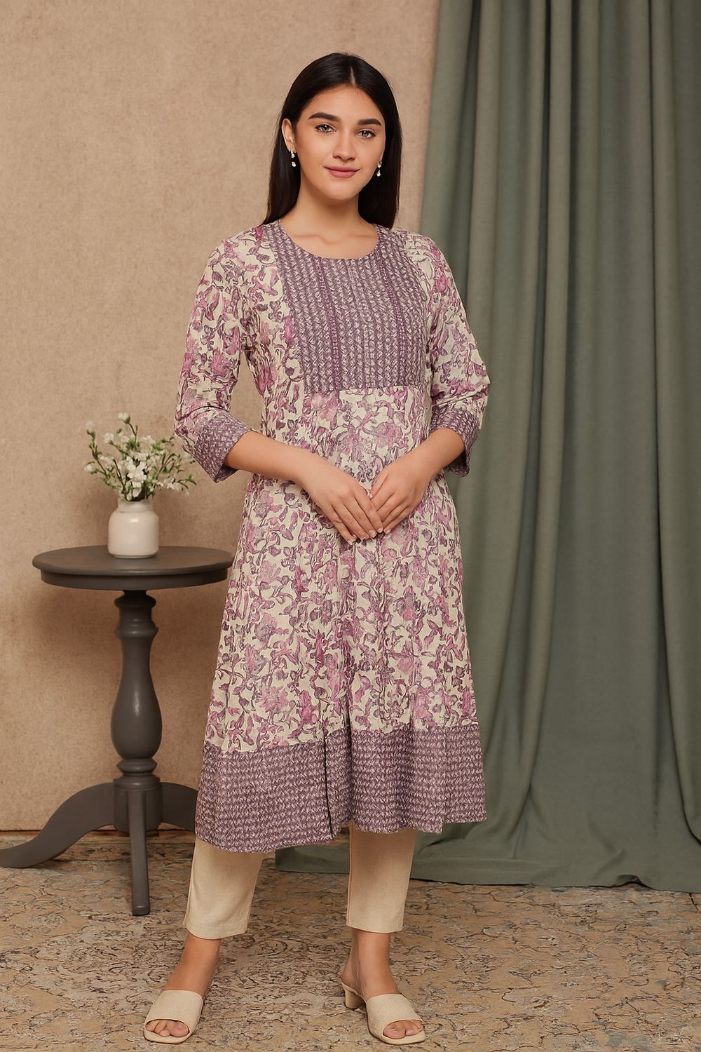 Pink Flared A-line Kurta Top