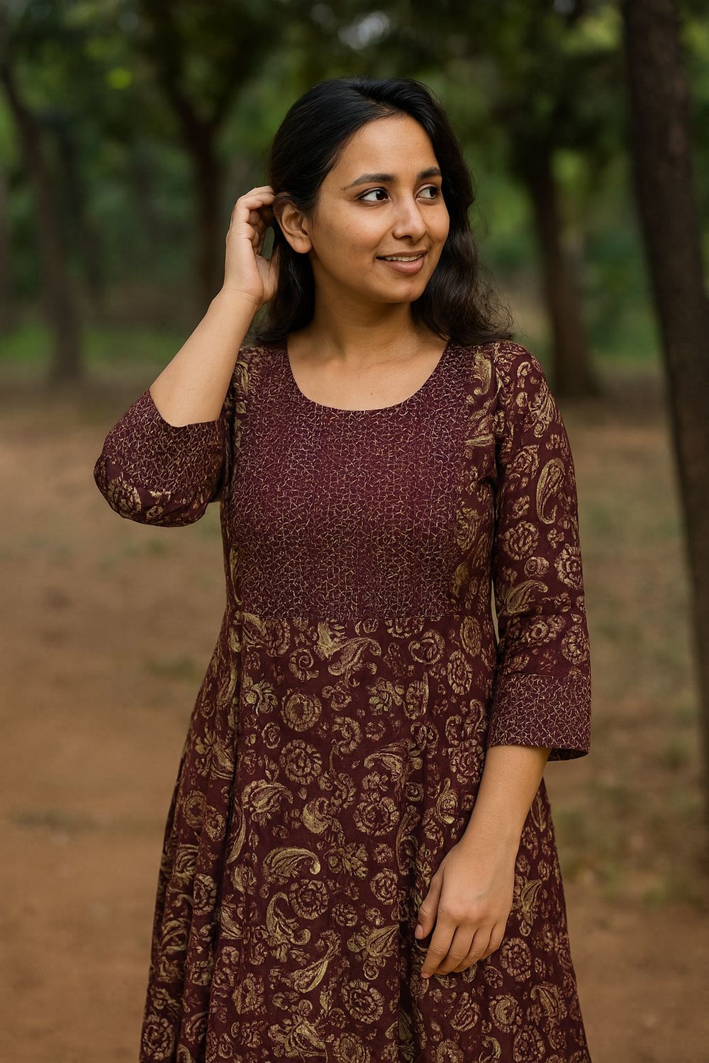 Maroon A-line Kurta Top