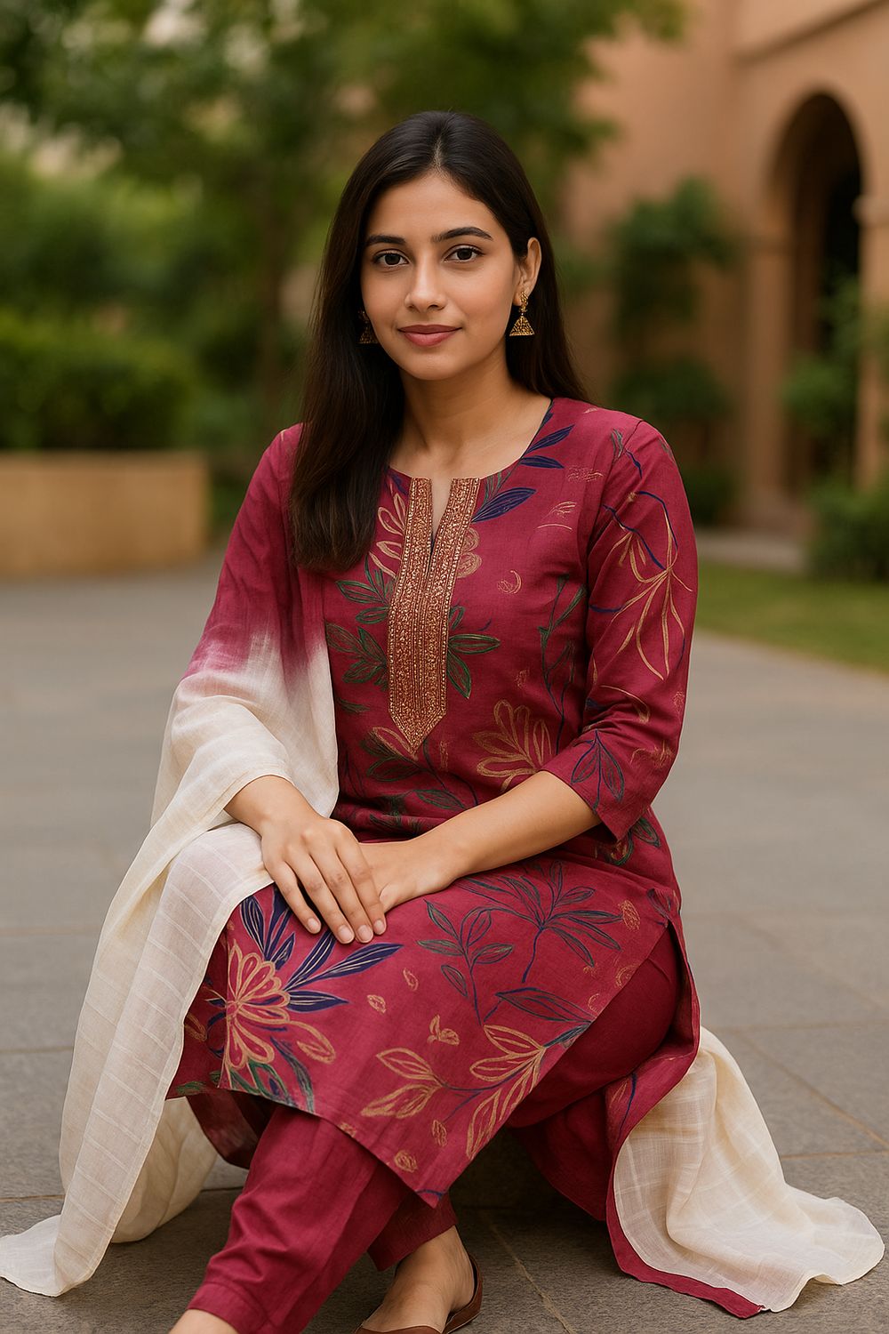 Pink Floral Kurta 3 Piece Set