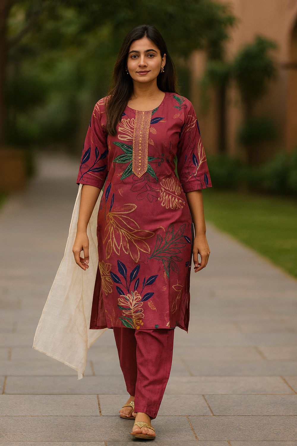 Pink Floral Kurta 3 Piece Set