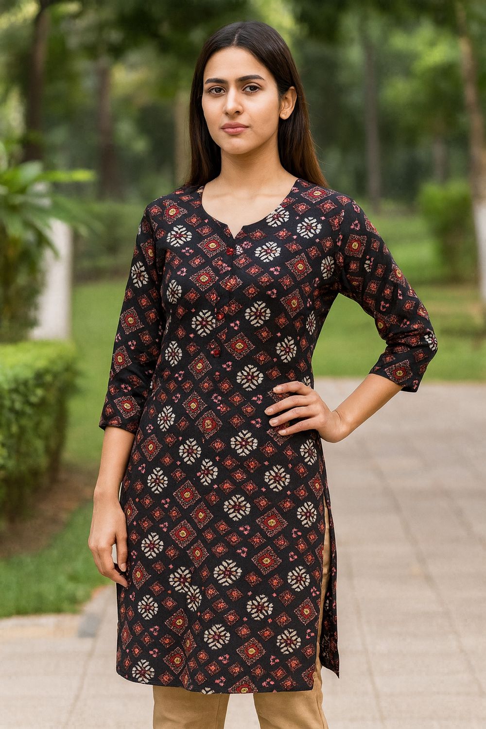 Black and  Red Kurta Top