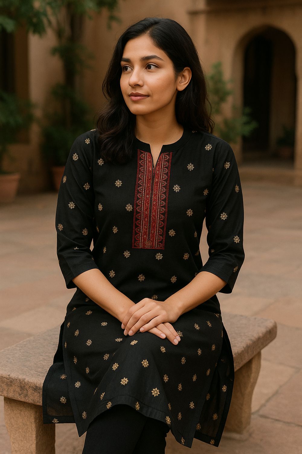 Black Dotted Kurta Top