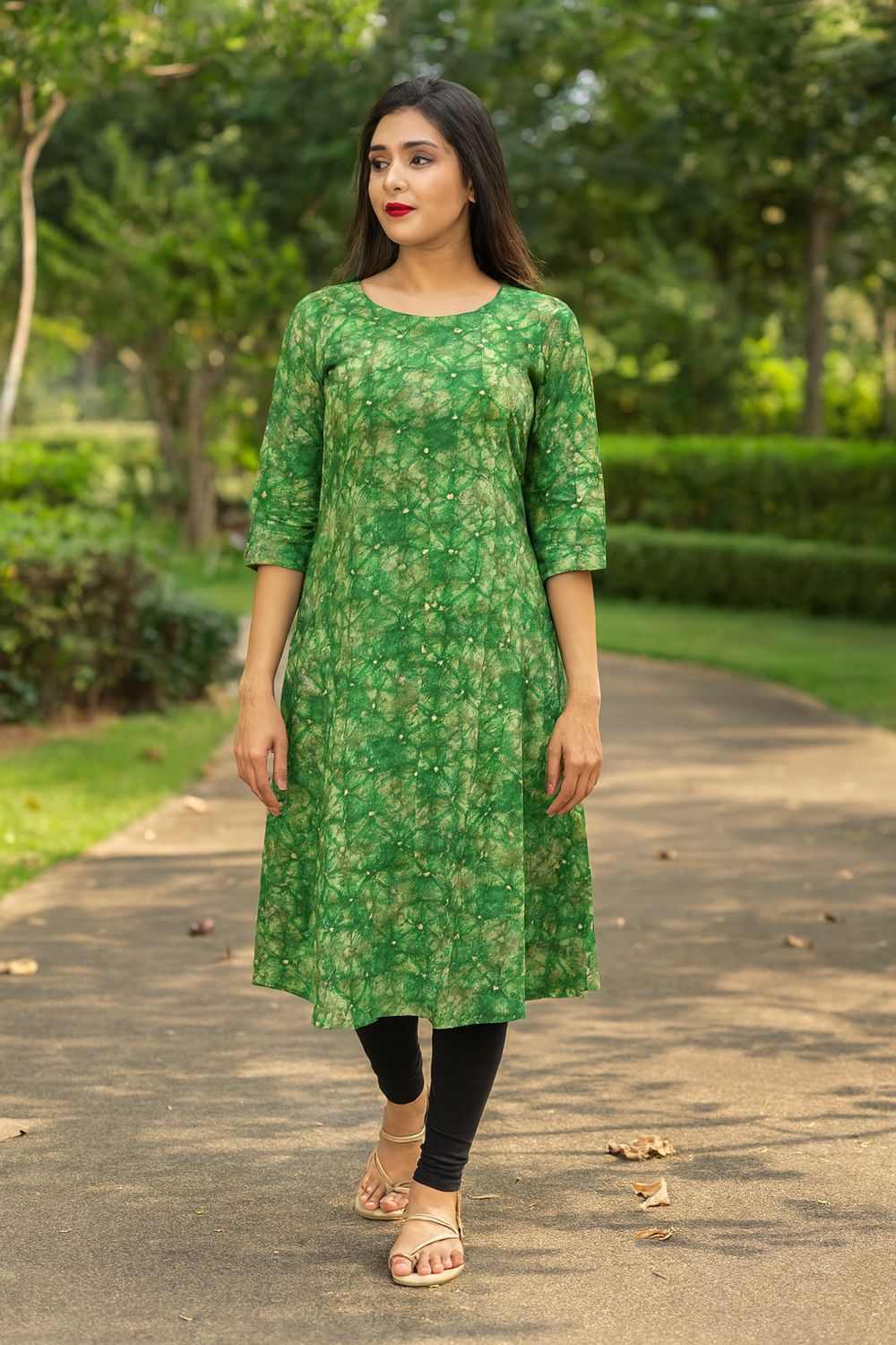 Green A-line Flared Kurta Top