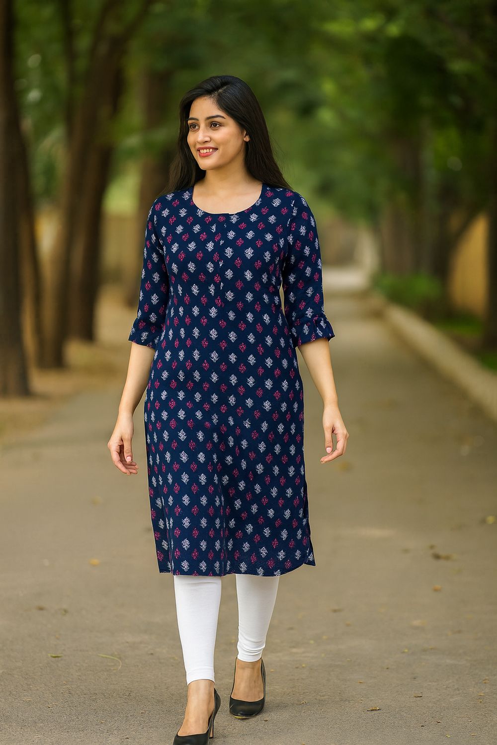 Blue printed straight kurta