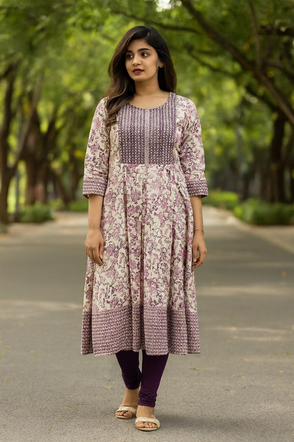 Pink Flared A-line Kurta Top