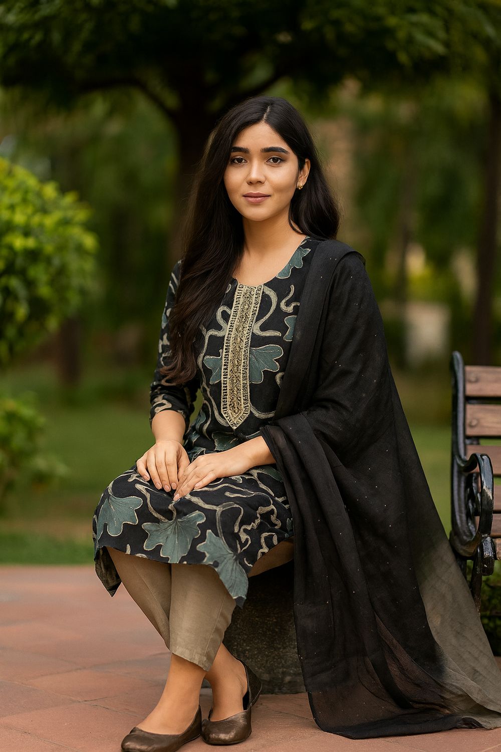 Black Abstract Kurta 3 Piece Set