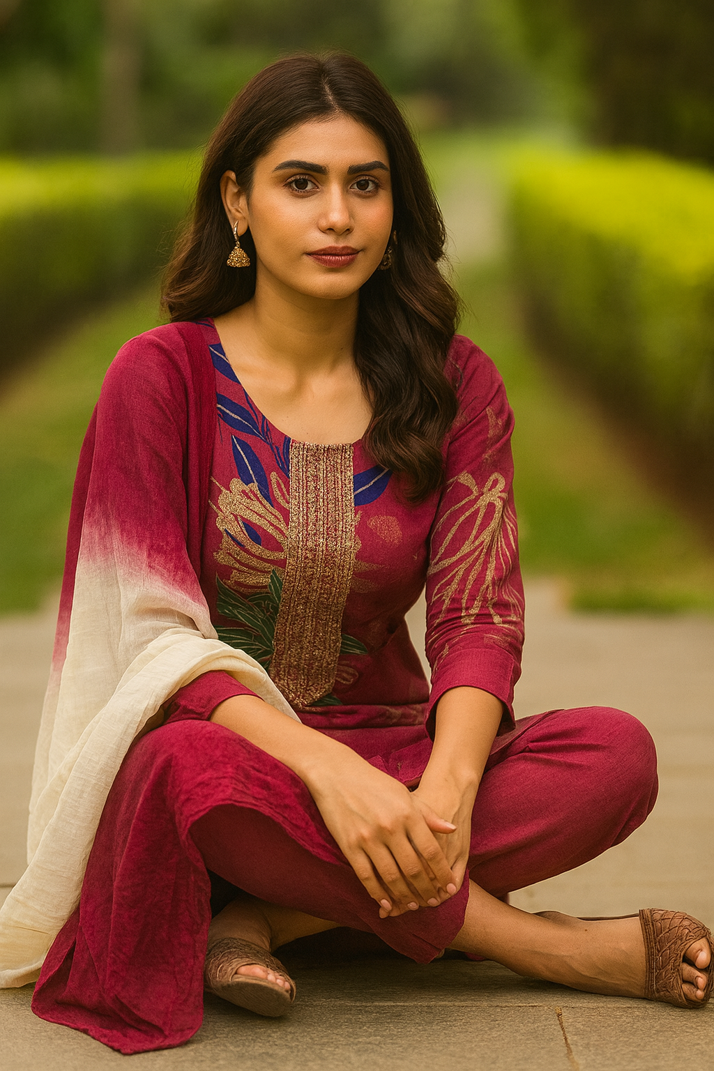 Pink Floral Kurta 3 Piece Set