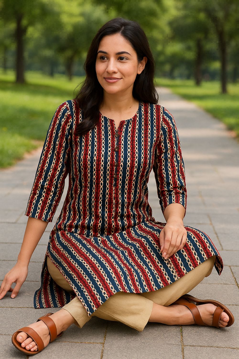Red Stripe Kurta Top