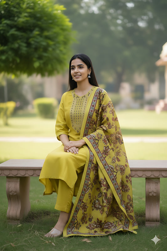 Yellow Embroidery 3PC Set
