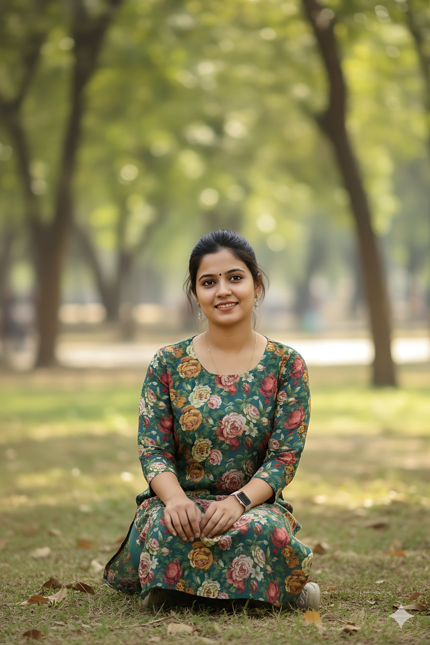 Green Floral Kurta Top