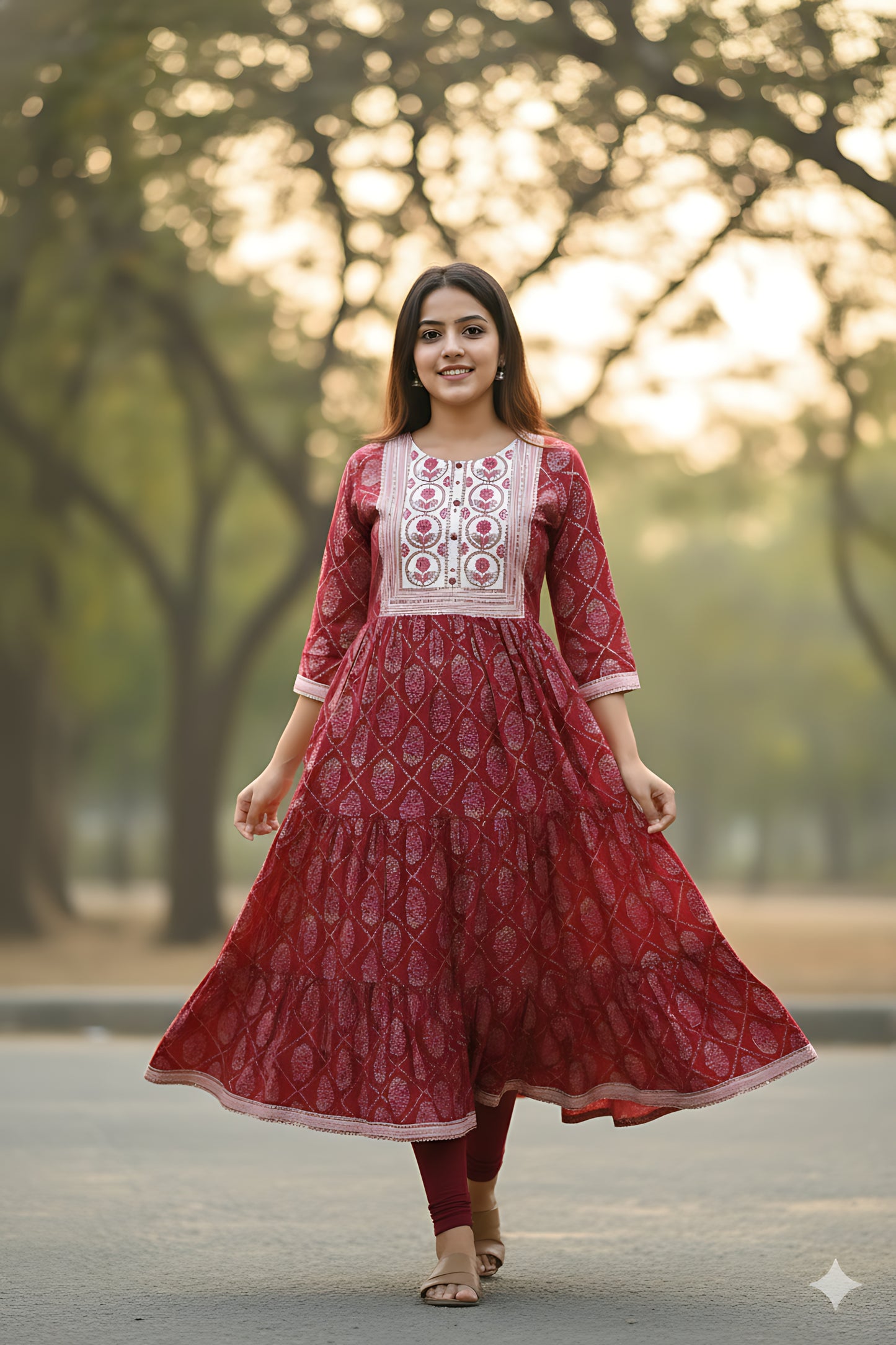 Pink Gold Foil Printed Umbrella Kurta Top