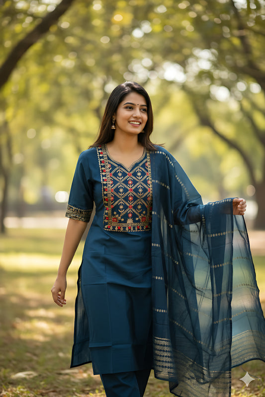 Blue Embroidery 3PC Set