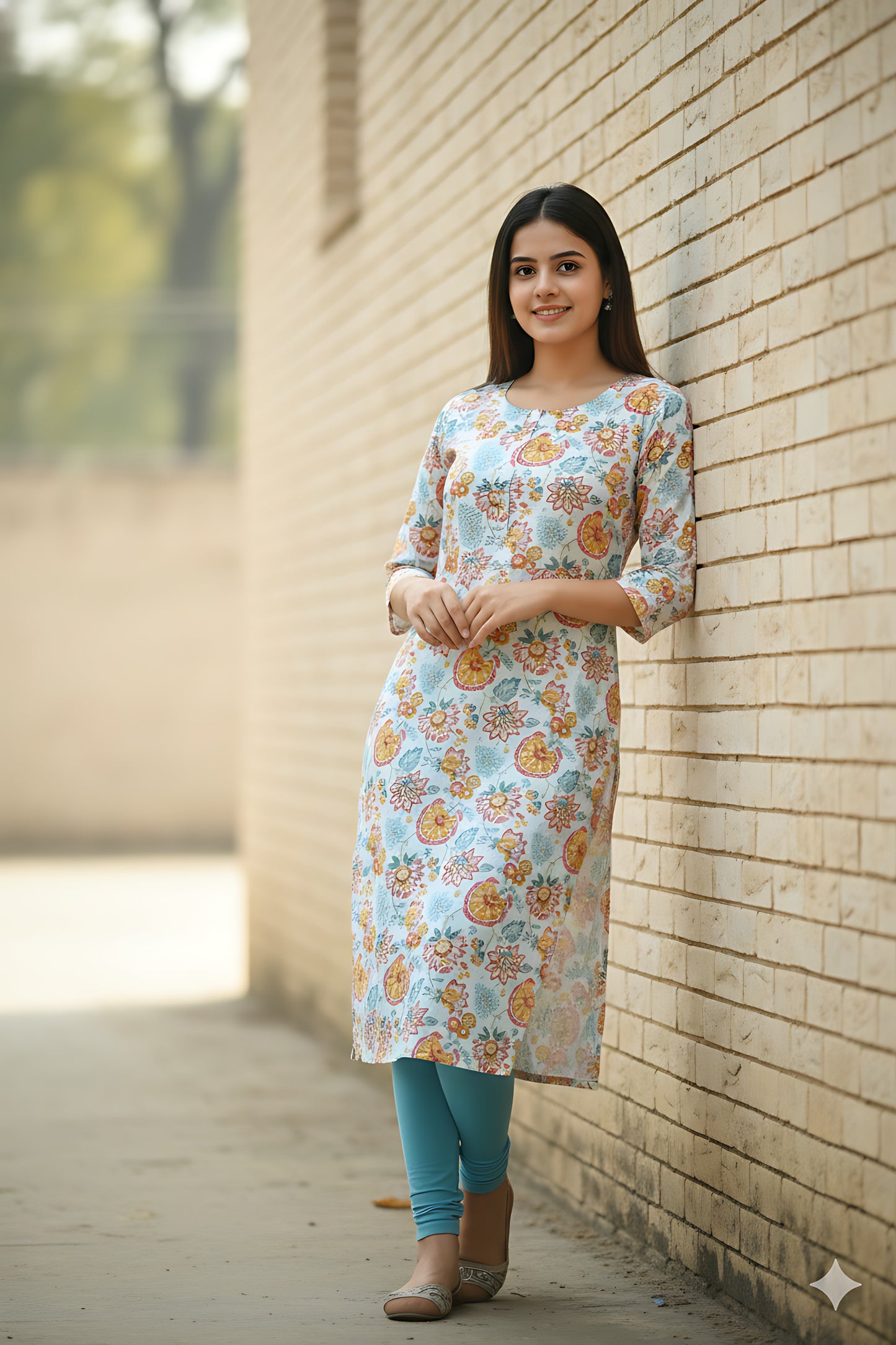 White Floral Kurta Top