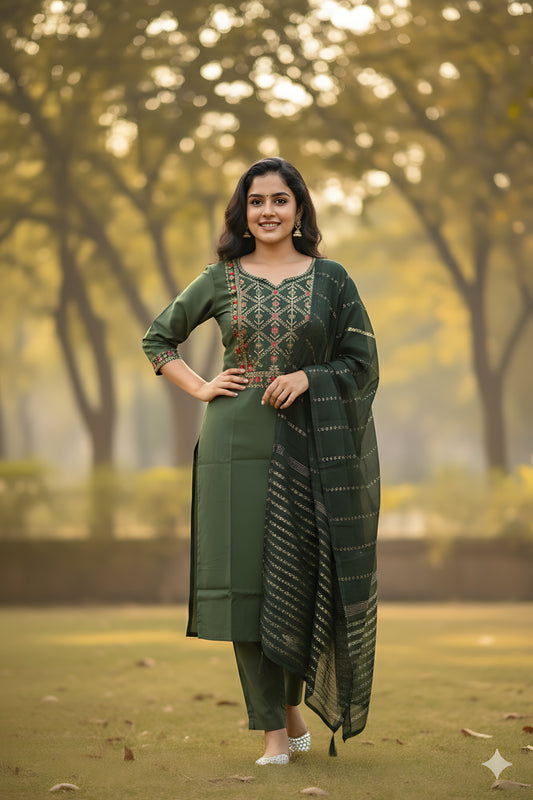 Green Embroidery 3PC Set