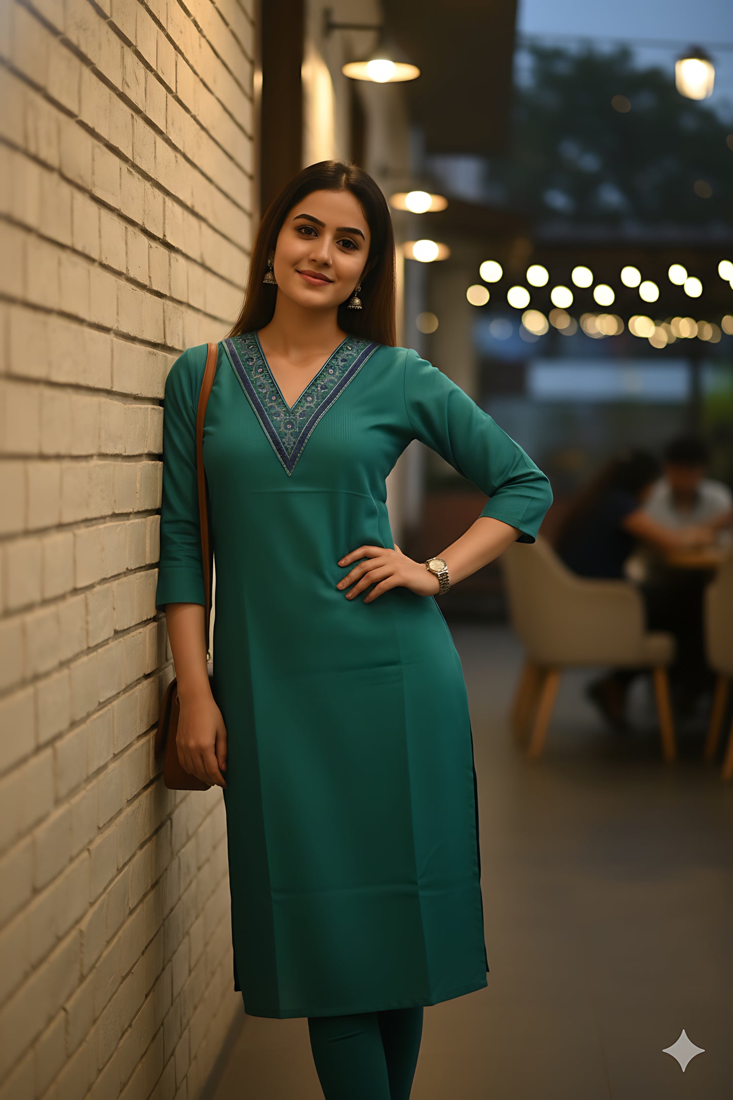 Green V Neck Kurta Top