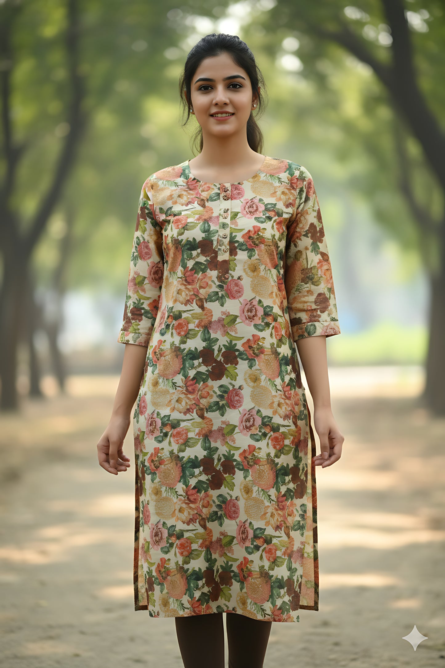 Cream Floral Kurta Top