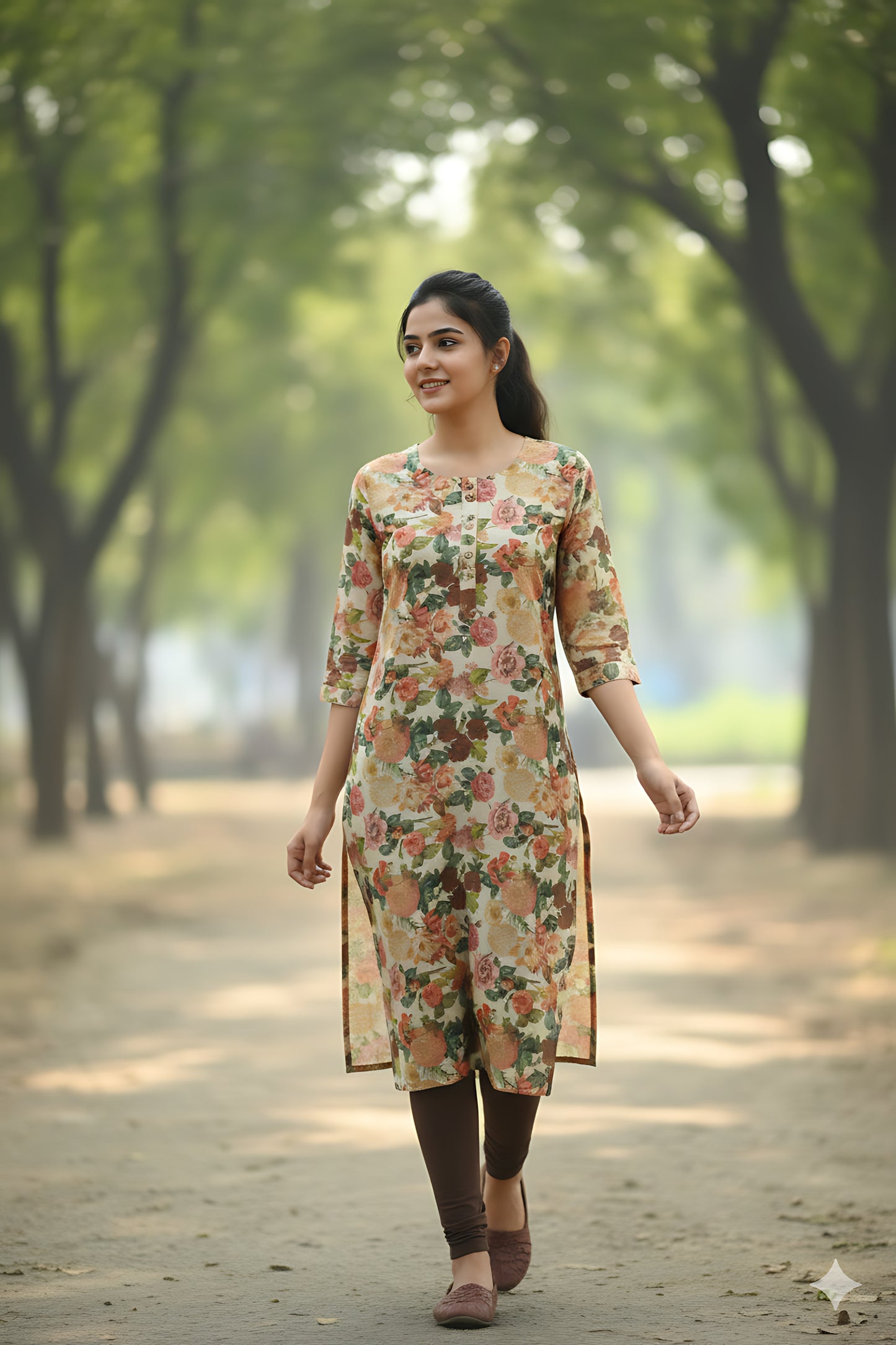 Cream Floral Kurta Top