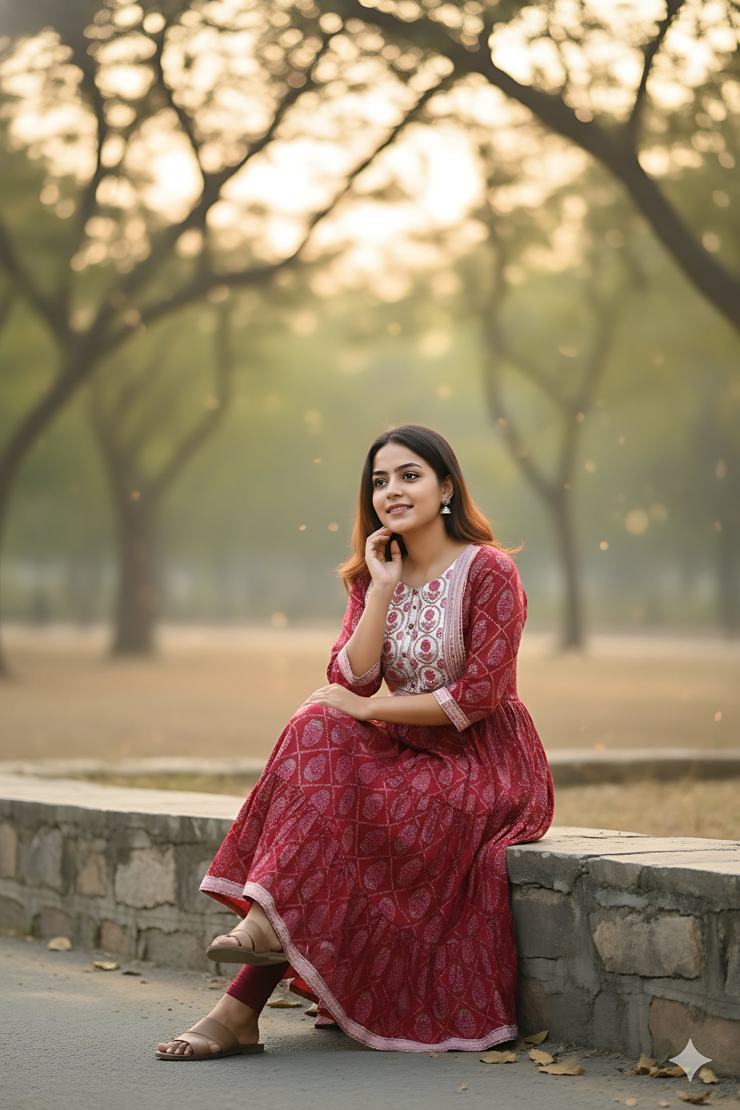 Pink Gold Foil Printed Umbrella Kurta Top