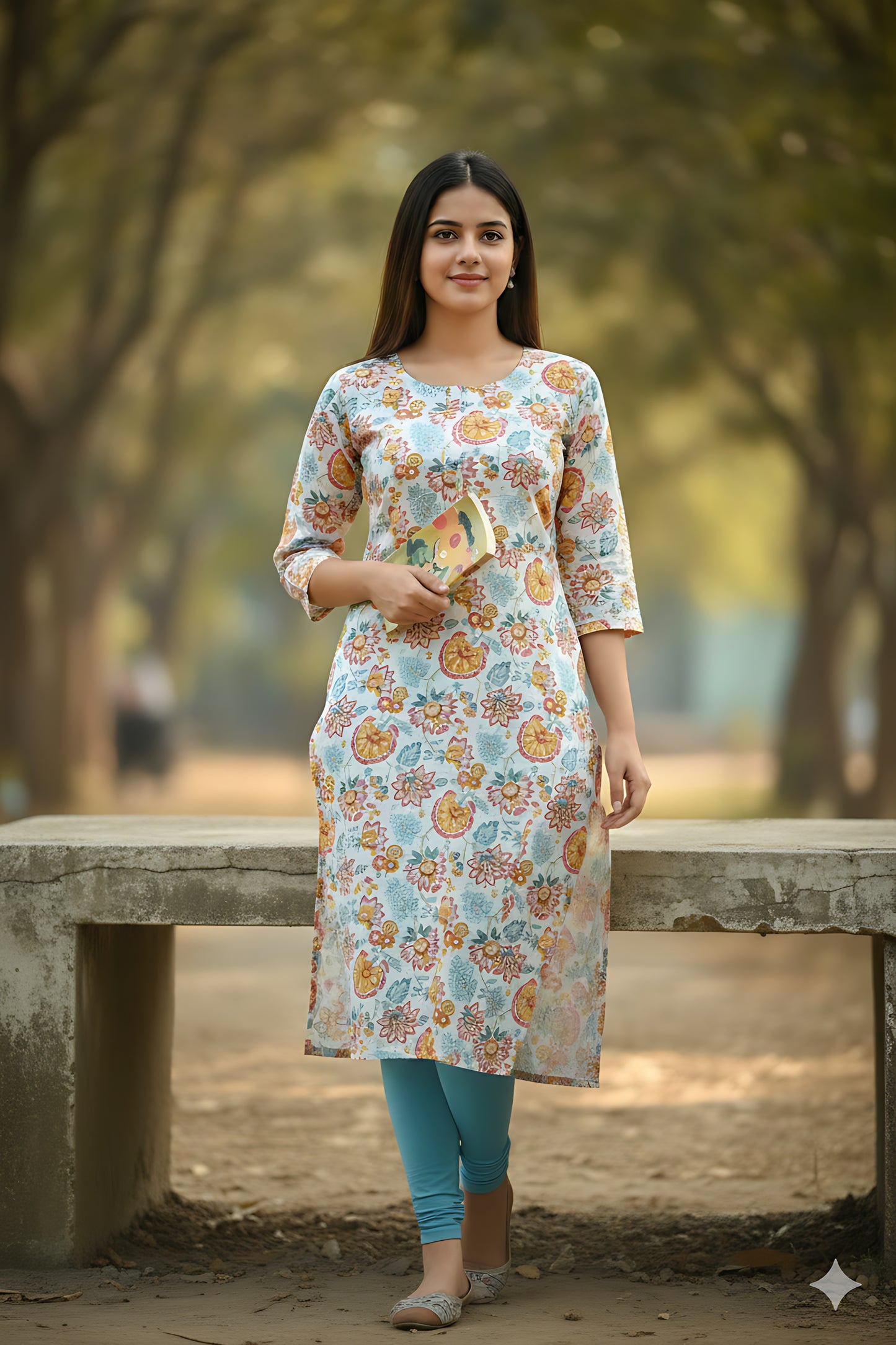 White Floral Kurta Top