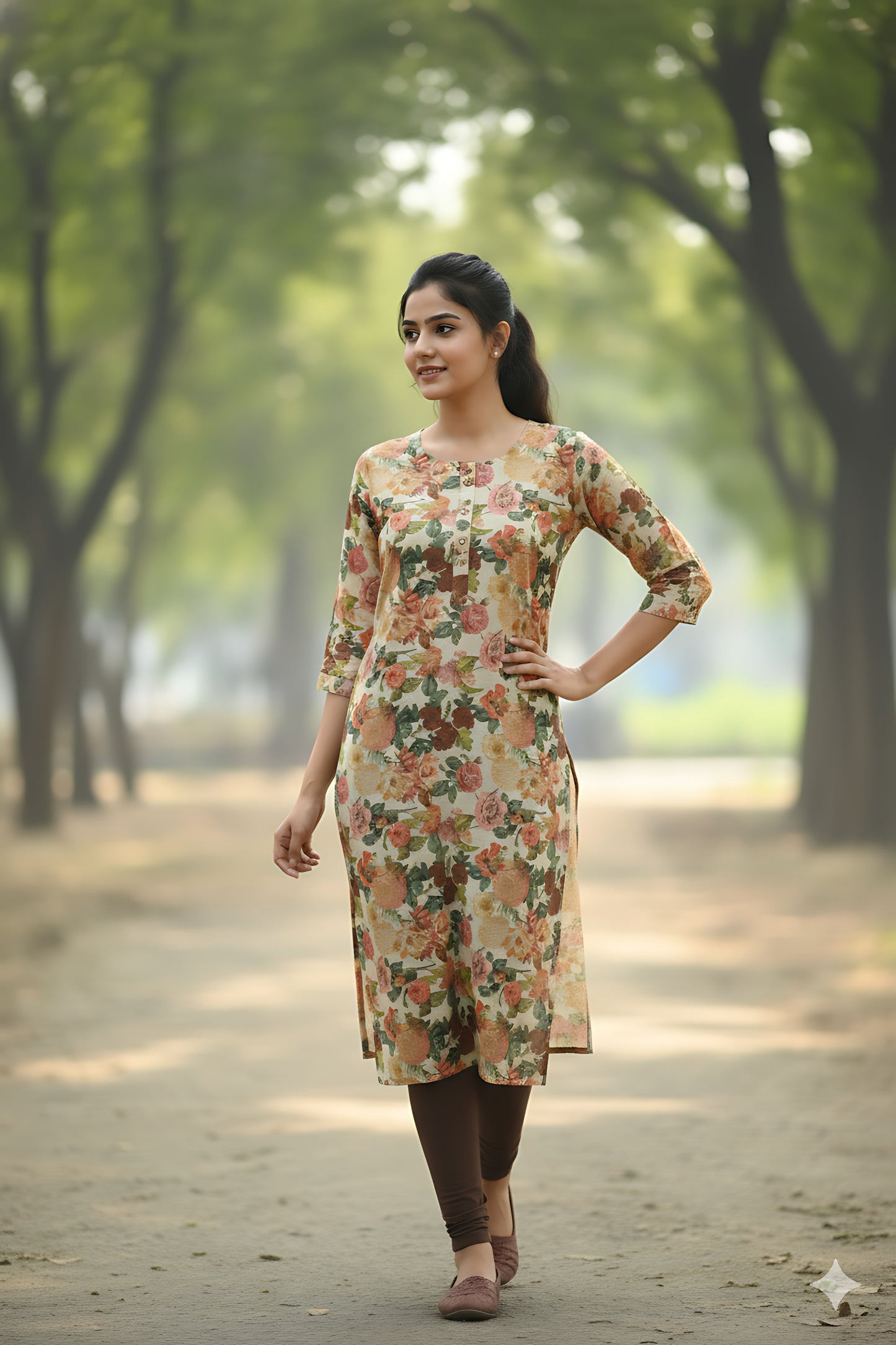 Cream Floral Kurta Top
