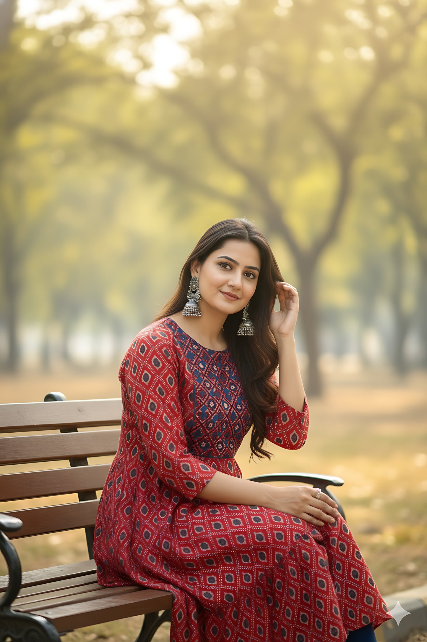 Red Printed Umbrella Kurta Top