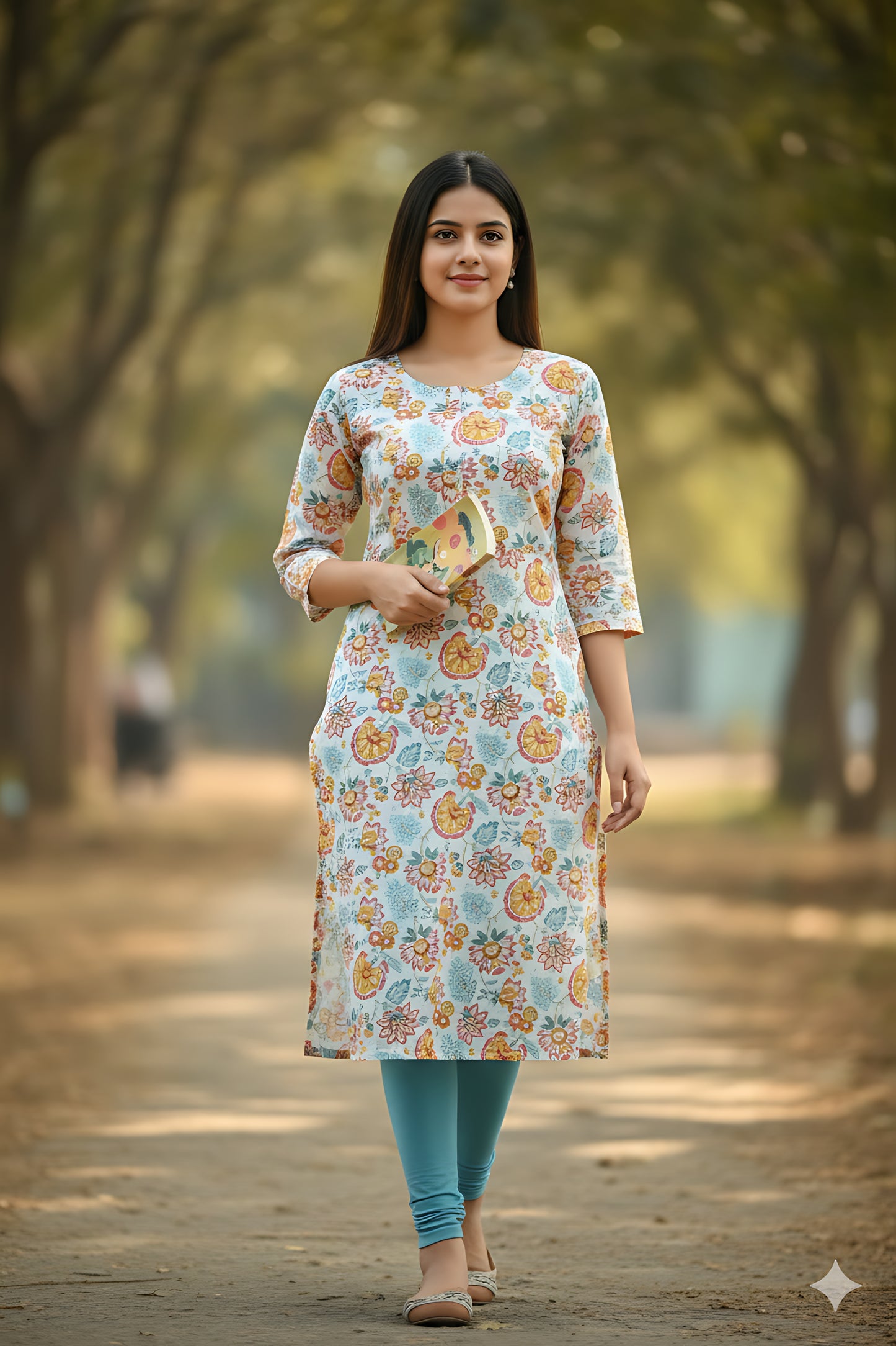 White Floral Kurta Top
