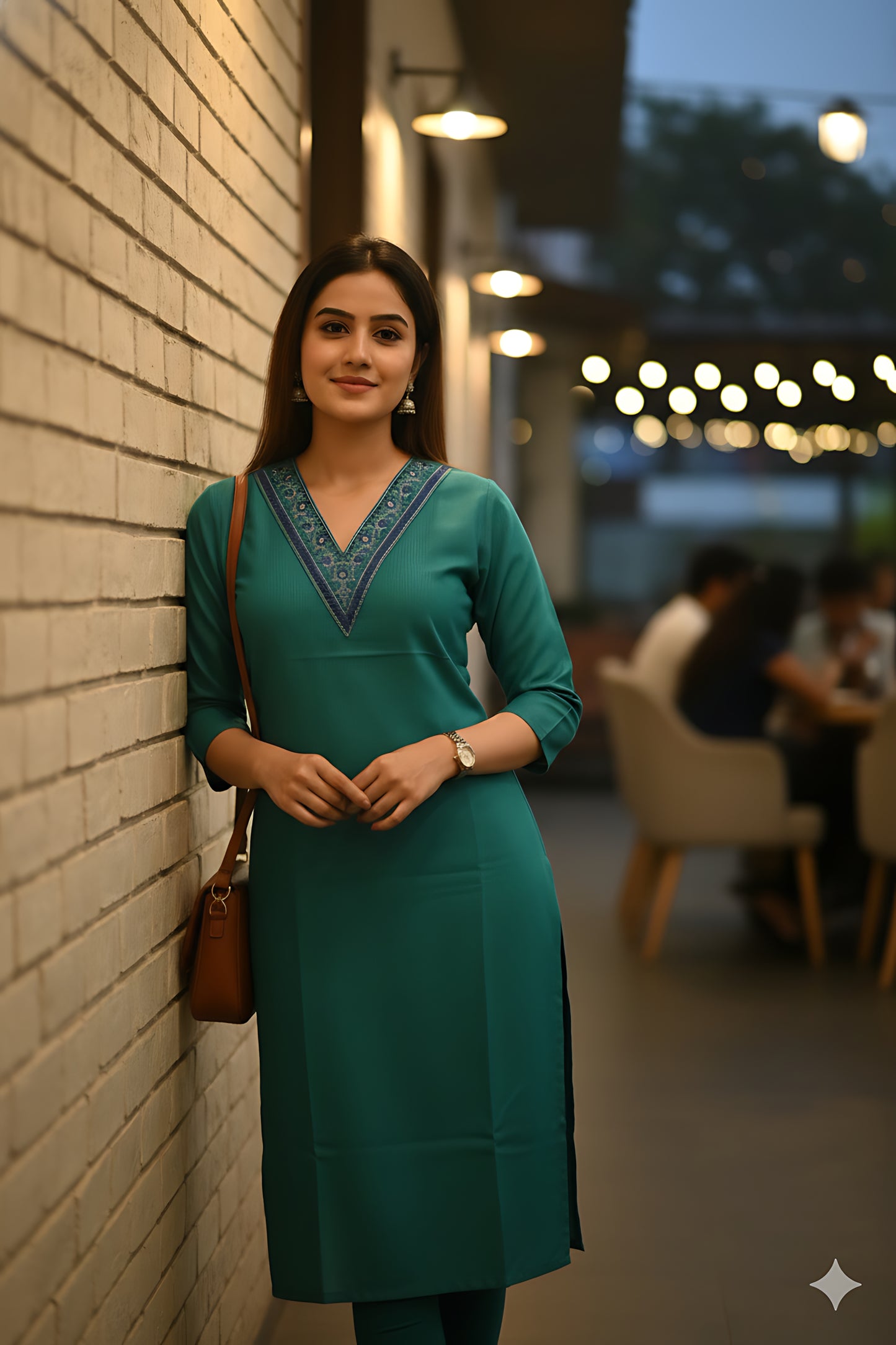 Green V Neck Kurta Top