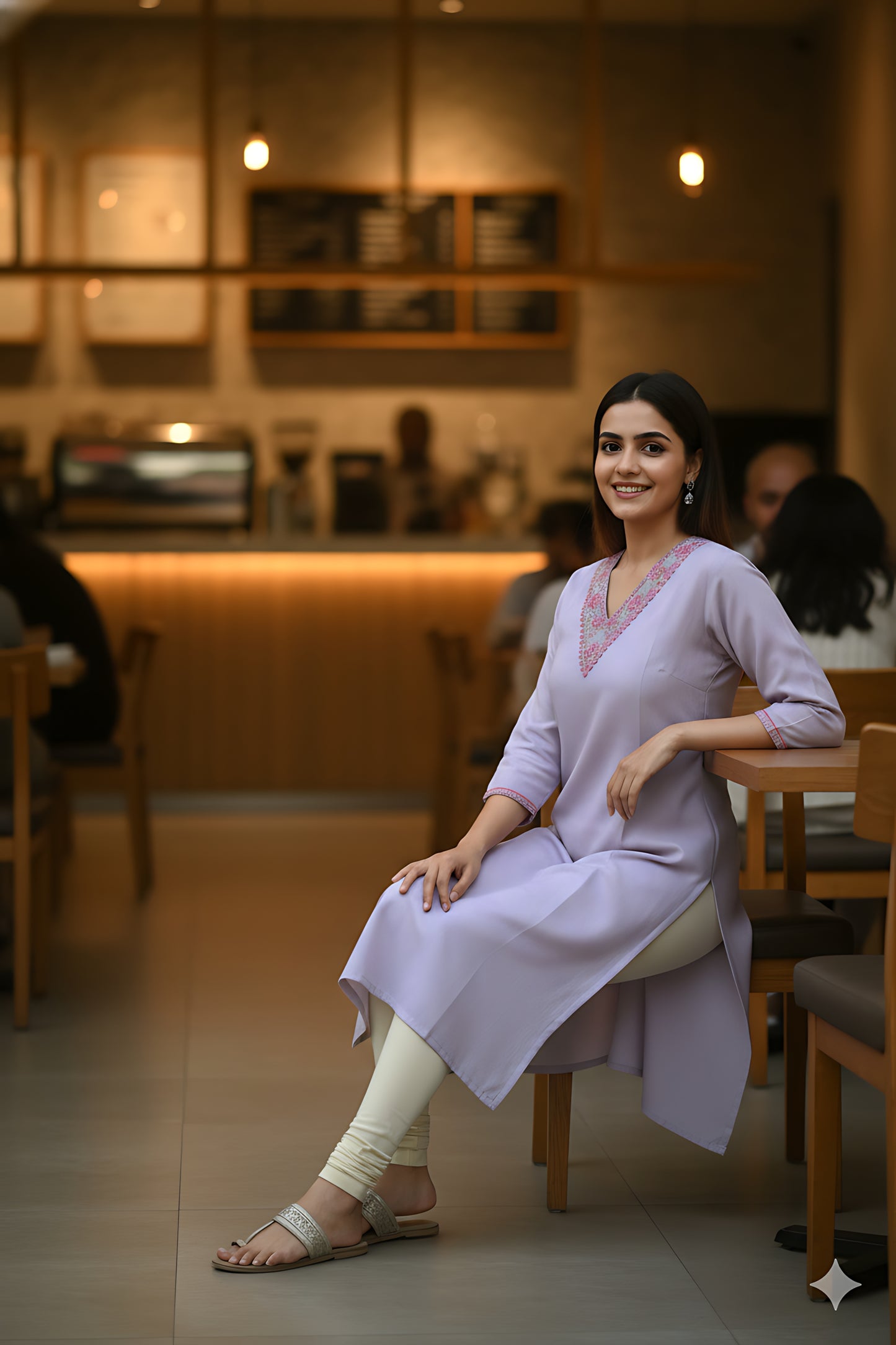 Lavender V Neck Kurta Top