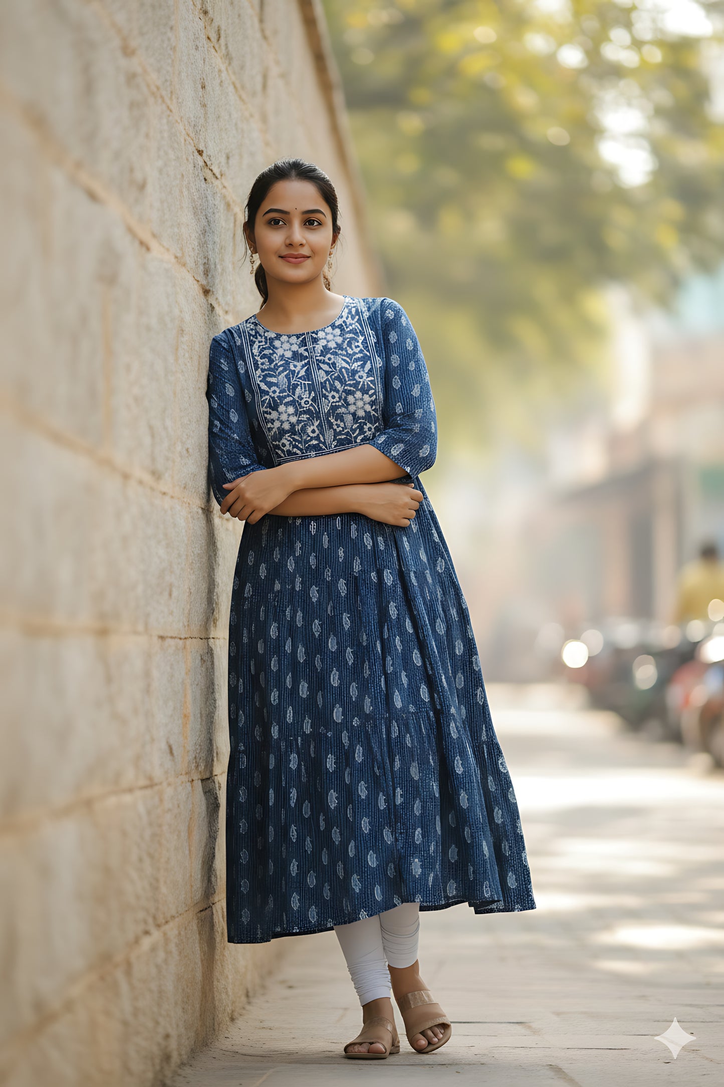 Blue Printed Umbrella Kurta Top