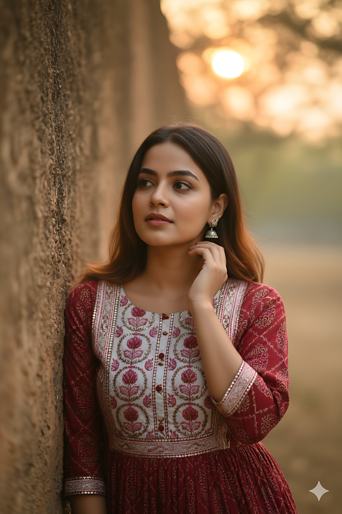 Pink Gold Foil Printed Umbrella Kurta Top