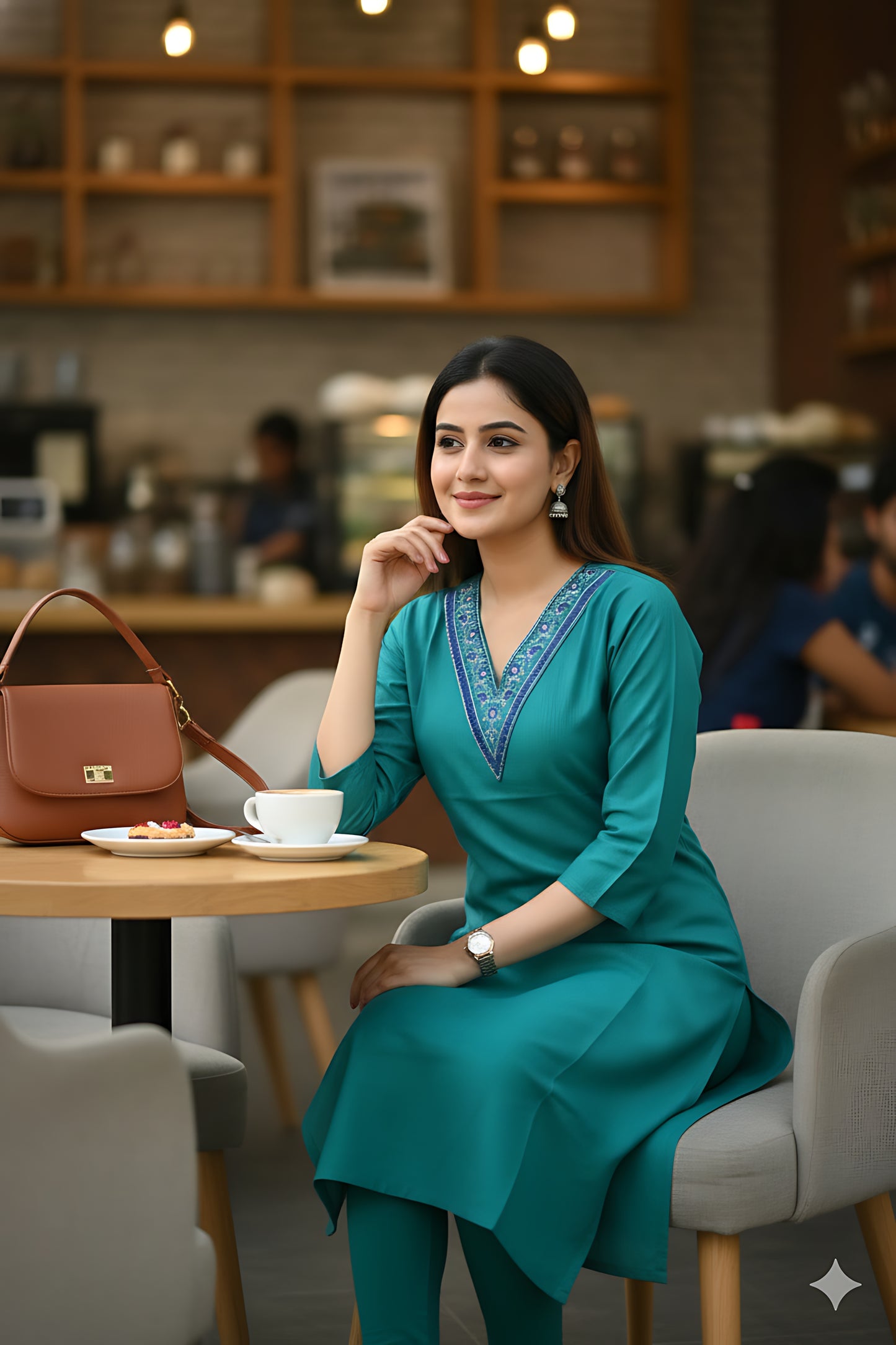 Green V Neck Kurta Top