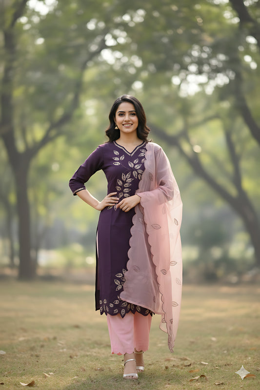 Wine Red 3 Pc Salwar Set