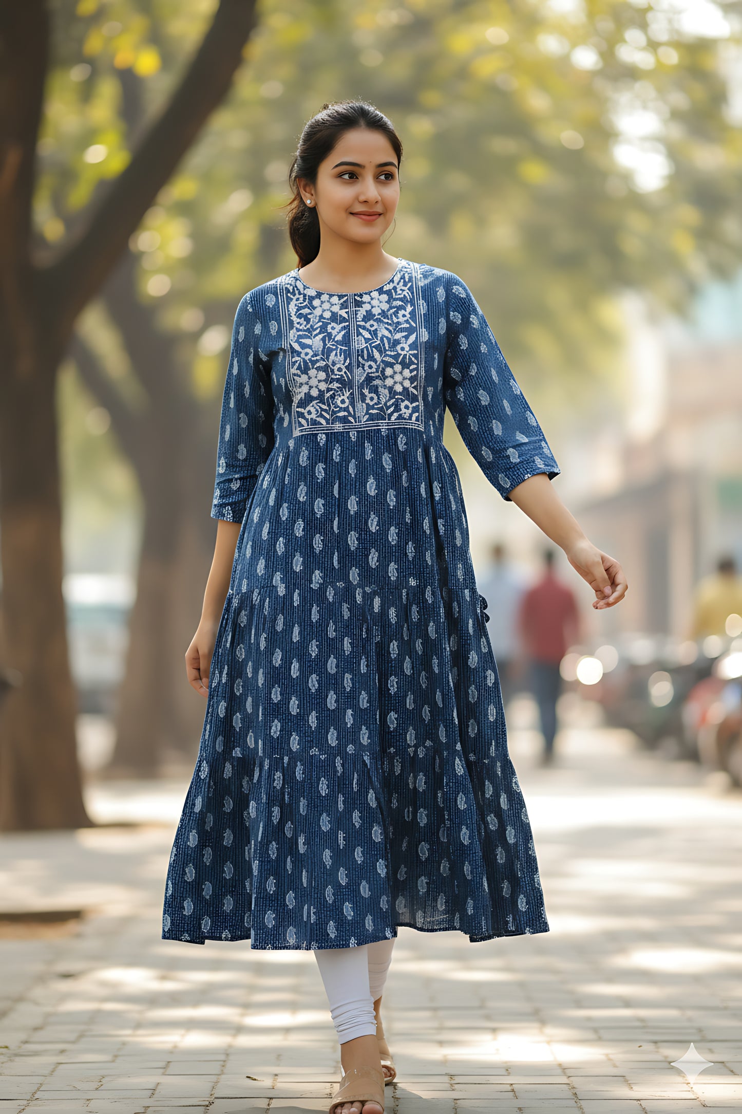 Blue Printed Umbrella Kurta Top