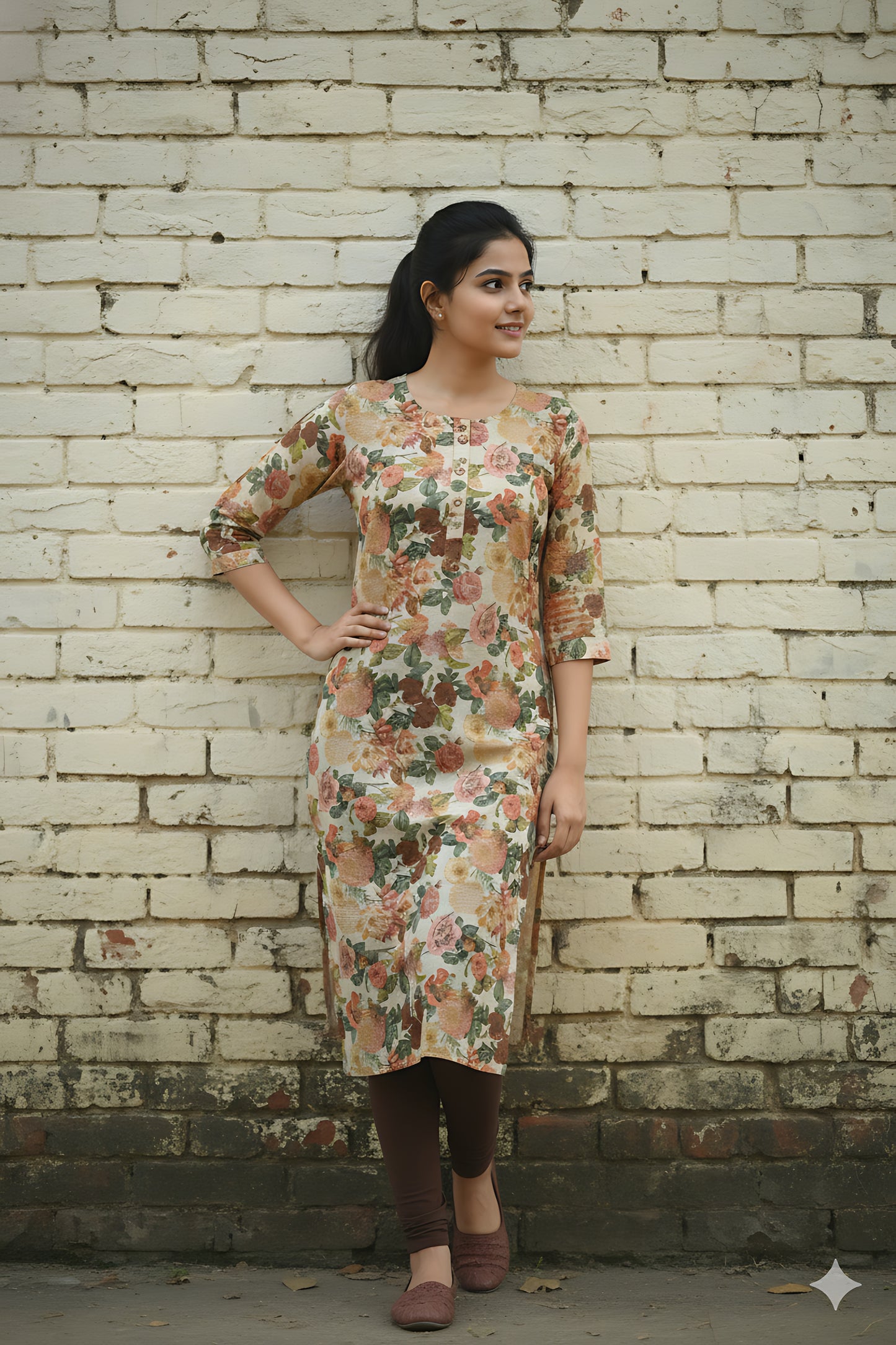 Cream Floral Kurta Top