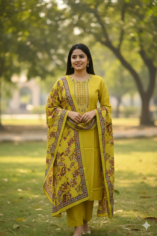 Yellow Embroidery 3PC Set