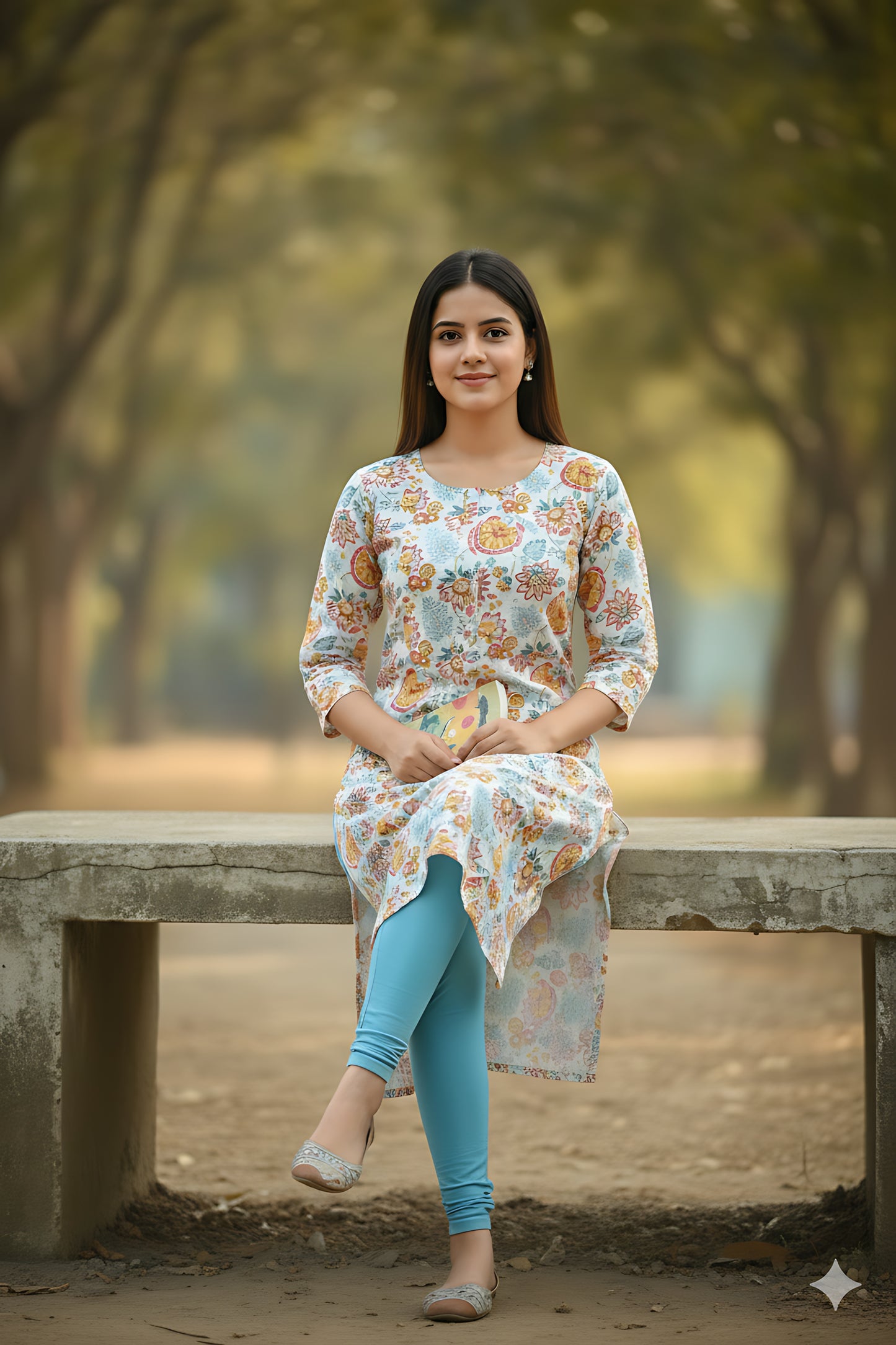 White Floral Kurta Top