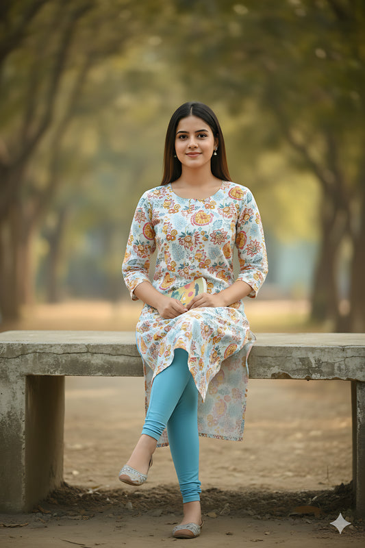 White Floral Kurta Top