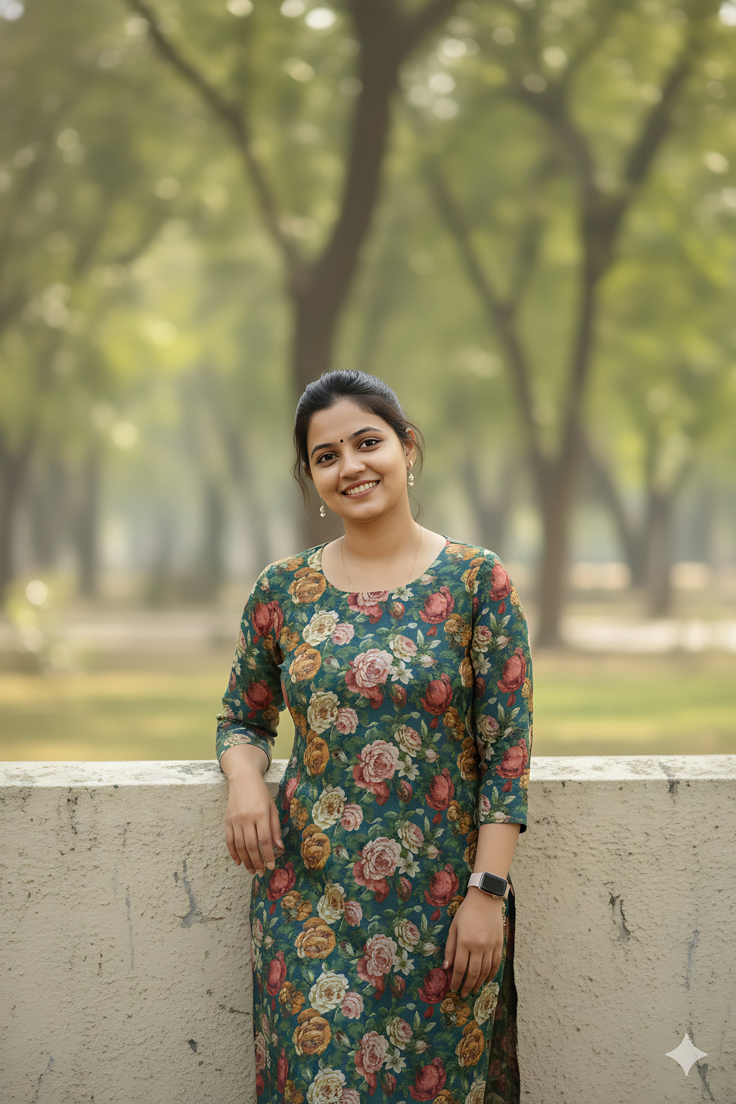 Green Floral Kurta Top