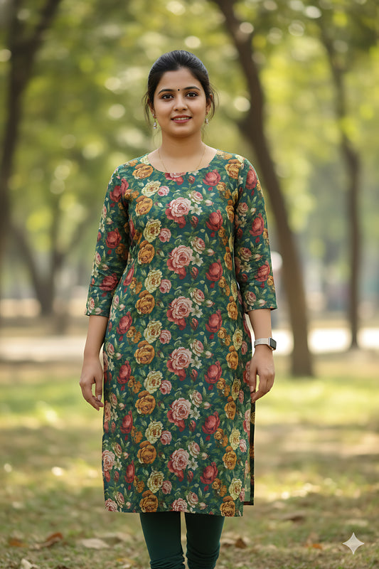 Green Floral Kurta Top