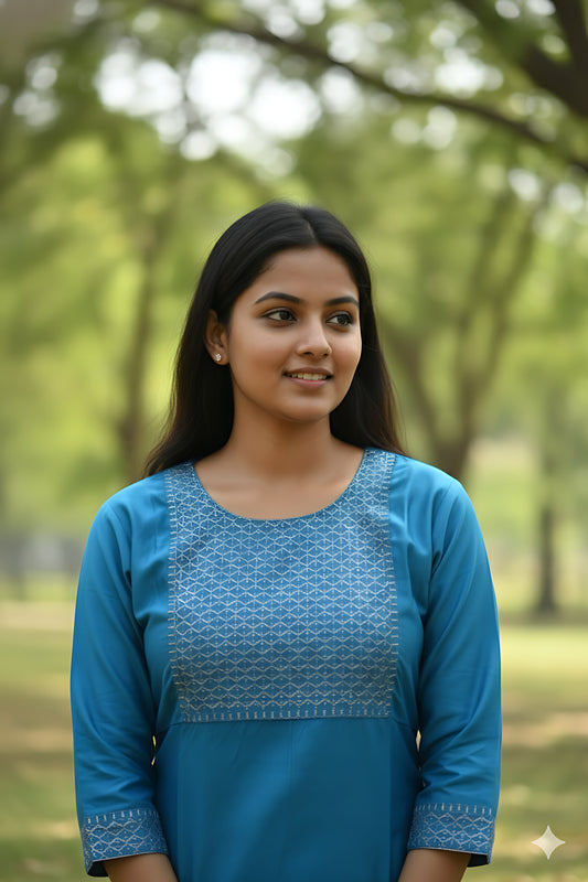 Blue Satin Kurta Top