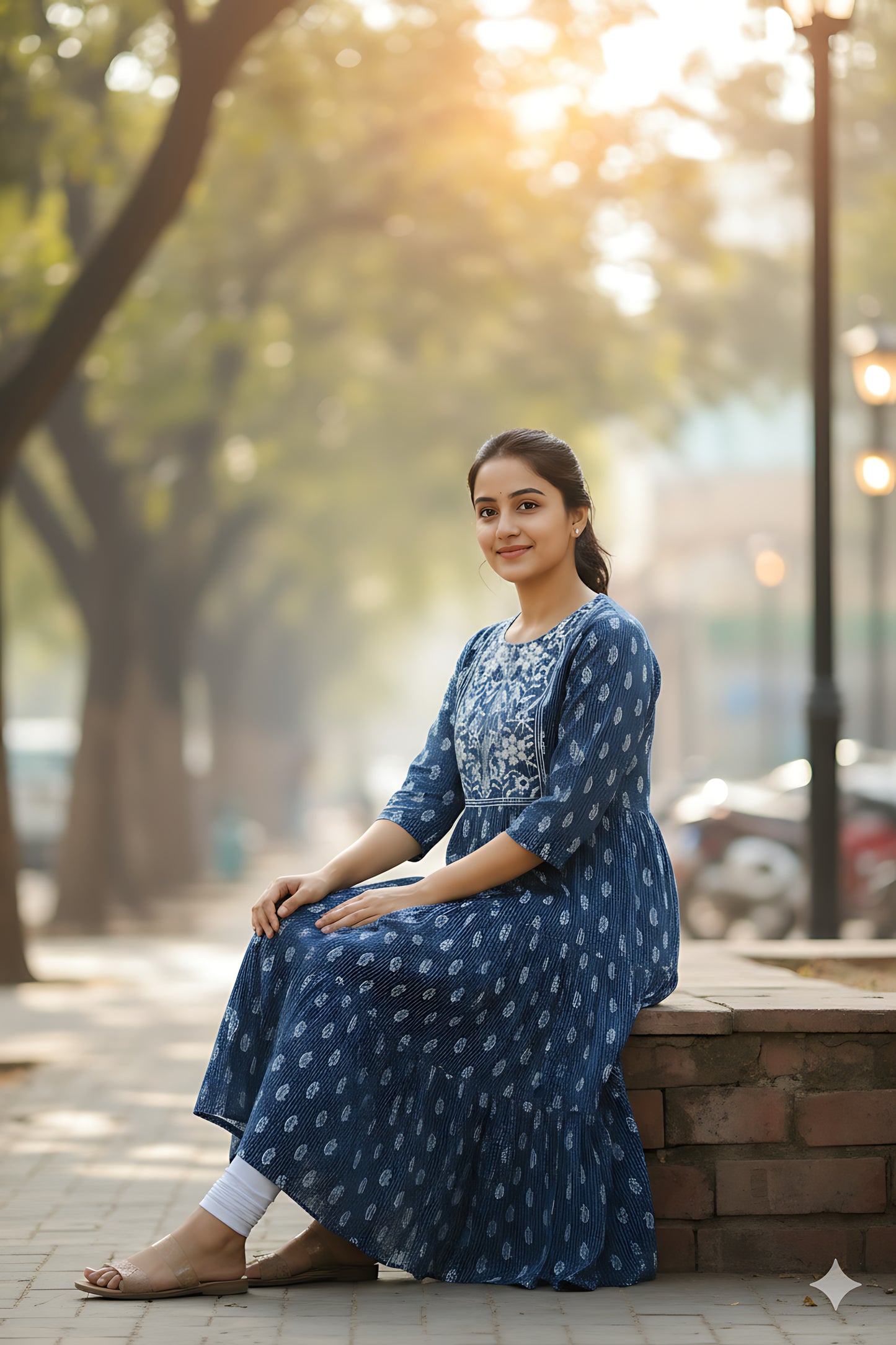 Blue Printed Umbrella Kurta Top